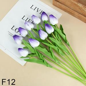 Decoflorall Actie Tulp Tulpen 33cm bundel Lila/wit F12 / Bundel +/-10st Tulpen Real Touch Foam
