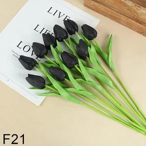 Decoflorall Actie Tulp Tulpen 33cm bundel Zwart F21/ Bundel +/-10st Tulpen Real Touch Foam