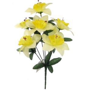 Decoflorall Narcisbush Wit-Geel Plus - 7 Bloemen op een Bos - 36 cm Hoog - Kunstnarcis Kunst narcis mooie grote bloemen