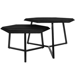 Het Steigerhouthuis Salontafel Kiara - Set van 2 - Achthoekige tafeltjes - Zwart Mangohout