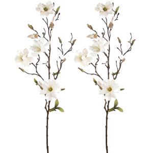 Emerald Kunstbloem Magnolia tak - 2x - 75 cm - creme - Kunst zijdebloemen -