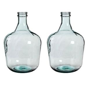 Mica Decorations 2x Fles vaas Diego 27 x cm transparant gerecycled glas -