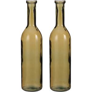 Mica Decorations Set van 2x stuks transparante/okergele fles vaas/vazen van eco glas 18 x 75 cm -