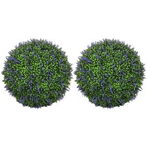 HOMCOM Set van 2 kunstmatige bolvormige planten, UV-bestendig, Kunstplanten voor Binnen- en Buitengebruik, 42 cm, Groen+Paars