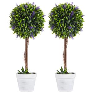 HOMCOM set van 2 kunstplanten, realistische lavendelstelen, inclusief plantenbak en kunstmos, onderhoudsvrij, 30 cm, wit, groen, paars | Aosom.nl