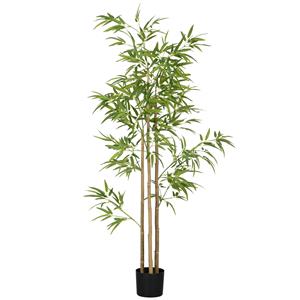 HOMCOM Kunstplant, Bamboe, 3 Stammen, 830 Bladeren, Onderhoudsvriendelijk, 180 cm, met Cementpot