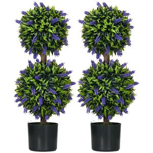 HOMCOM kunstlavendelbomen, set van 2, realistisch design, onderhoudsvrij, cementen bloempot, Ø15x70 cm, groen | Aosom.nl