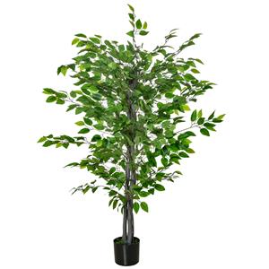 HOMCOM Kunstboom, Ficus-kunstplant, Realistische Uitstraling, Cementpot, 135 cm, Onderhoudsvriendelijk, Kunststof, Groen