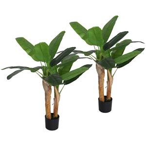 HOMCOM Kunstplant, Kunstmatige Boom, Set van 2, Natuurlijke Uitstraling, Kunststof, Pot, Groen
