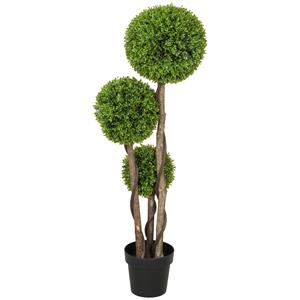 HOMCOM Kunstmatige Buxus, Kunstplant, Realistisch Uiterlijk, Buiten, Groen + Zwart