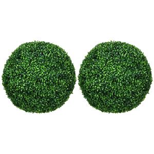 HOMCOM Set van 2 Buxusbollen, Kunstplanten voor Binnen & Buiten, Decoratieve Plant met UV-Bescherming, Groen