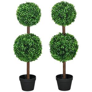 HOMCOM kunstplanten, set van 2 buxusbomen, 90 cm, onderhoudsvrij, ideaal voor binnen en buiten, realistisch design, groen | Aosom.nl