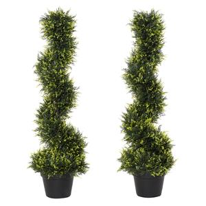 Outsunny Kunstmatige spiraalplant, Spiraalvormige cederboom met pot, 90 cm, Kunstmatige ceder voor buiten- en binnendecoratie, Groen