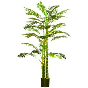 HOMCOM Kunstplant in Pot, 190 cm, Onderhoudsvriendelijke Kunstpalm voor Binnen- en Buitengebruik, Kunststof, Groen