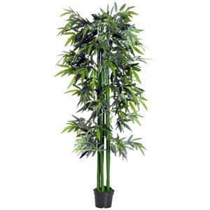 Outsunny kunstplant, realistische bamboe, onderhoudsvrij, perfect voor binnen en buiten, 20 x 20 x 180 cm, groen, zwart | Aosom.nl
