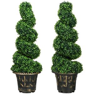 HOMCOM spiraalvormige buxus, set van 2 kunstplanten, realistisch ontwerp, onderhoudsvrij, 90 cm hoog, perfect voor binnen en buiten, groen | Aosom.nl