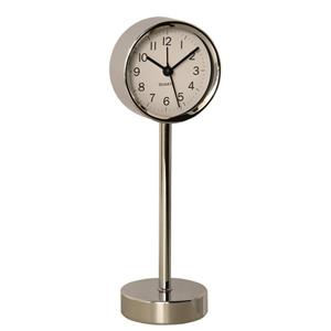 Gerimport Tafelklok staand - metaal - zilver - 22 cm- pilaarklok -