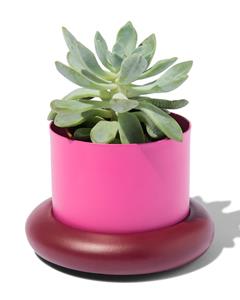 HEMA Bloempot Ø10x6.5cm Metaal Met Schotel Roze-bordeaux (felroze)