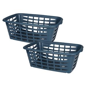 Urban Living Kunststof wasmand - 2x - blauw - liter - 66 x 45 x 24 cm - manden voor wasgoed -