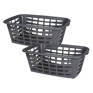 Urban Living Kunststof wasmand - 2x - grijs - liter - 66 x 45 x 24 cm - manden voor wasgoed -