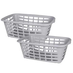 Urban Living Kunststof wasmand - 2x - lichtgrijs - liter - 66 x 45 x 24 cm - manden voor wasgoed -