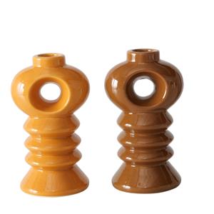 Boltze Home Kandelaar 'Milany' Aardewerk 8x7x14cm 2 Assorti Bruinof Geel