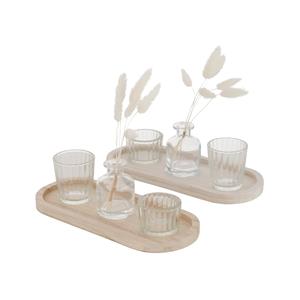 Boltze Home Dienblad Sindra Met Decoratie 25x10x12cm. 2 Waxinelichtjes En 1 Vaas