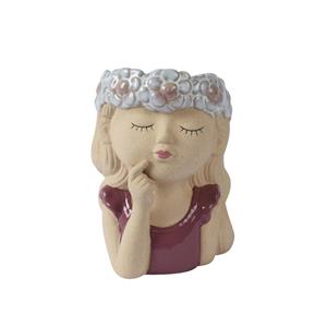 Decoris De  Bloempot In De Vorm Van Een Vrouw, Vervaardigd Uit Keramiek, Is Een