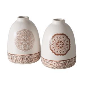 Boltze Home Vaas 'Chakra' Aardewerk Dia.12x16cm 2 Assorti Kleuren Wit/bruin