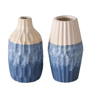 Boltze Home Vaas 'Inma' Aardewerk Blauw Dia12x21cm 2 Assorti
