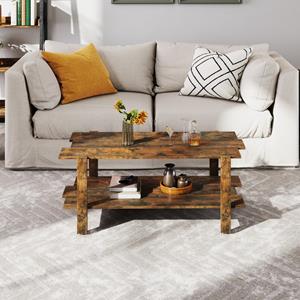 Costway Koffietafel met 2 Lagen Salontafel met Opbergplank Rechthoekige Accenttafel voor in de Woonkamer Draagvermogen 120 kg Bruin/Zwart