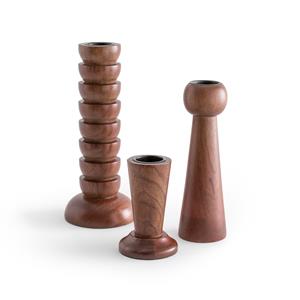 AM.PM Set van 3 houten kandelaars, Pietra