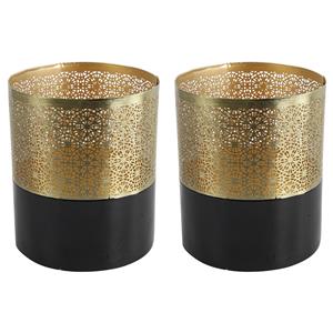Countryfield 2x stuks luxe theelichthouder/kaarsenhouder - goud/zwart - metaal - D10 x H12.5 cm -