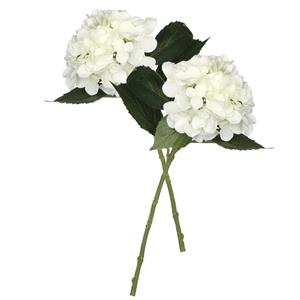 Mica Decorations Kunstbloem Hortensia tak - 2x - wit - 51 cm - losse steel - Kunst zijdebloemen -