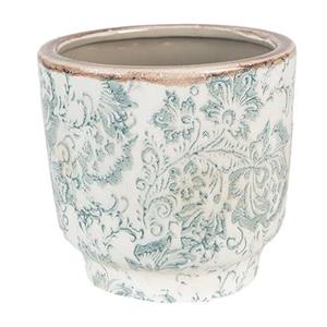 Clayre & Eef Bloempot Ø 15x14 cm Groen Beige Keramiek Bloemen