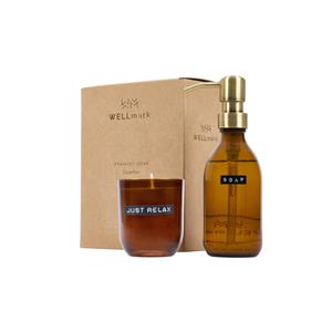 Wellmark Discover giftset - handzeep en geurkaars - bamboo - bruin glas 8720828222799