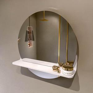 Mondiaz SPOT Badkamerspiegel - rond 50cm - spiegelplanchet - kleur Talc SPOTPLNCHT50TAL