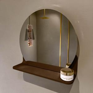 Mondiaz SPOT Badkamerspiegel - rond 40cm - spiegelplanchet - kleur Rust SPOTPLNCHT40RUS