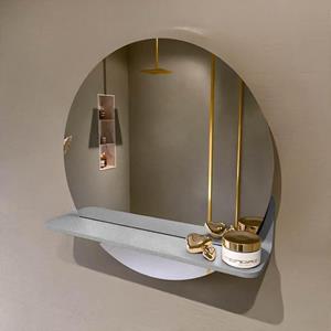 Mondiaz SPOT Badkamerspiegel - rond 50cm - spiegelplanchet - kleur Plata SPOTPLNCHT50PLA