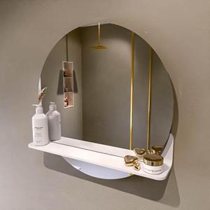 Mondiaz SPOT Badkamerspiegel - rond 60cm - spiegelplanchet - kleur Talc SPOTPLNCHT60TAL