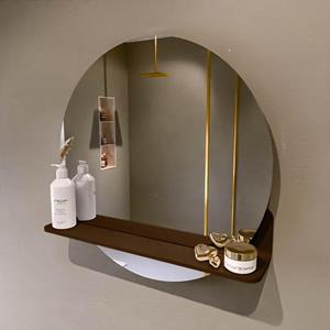 Mondiaz SPOT Badkamerspiegel - rond 60cm - spiegelplanchet - kleur Rust SPOTPLNCHT60RUS
