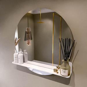 Mondiaz SPOT Badkamerspiegel - rond 80cm - spiegelplanchet - kleur Talc SPOTPLNCHT80TAL