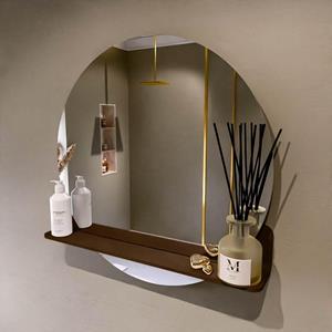 Mondiaz SPOT Badkamerspiegel - rond 70cm - spiegelplanchet - kleur Rust SPOTPLNCHT70RUS