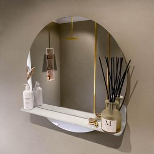 Mondiaz SPOT Badkamerspiegel - rond 70cm - spiegelplanchet - kleur Linen SPOTPLNCHT70LIN