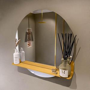 Mondiaz SPOT Badkamerspiegel - rond 70cm - spiegelplanchet - kleur Ocher SPOTPLNCHT70OCH