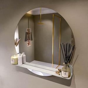 Mondiaz SPOT Badkamerspiegel - rond 90cm - spiegelplanchet - kleur Linen SPOTPLNCHT90LIN