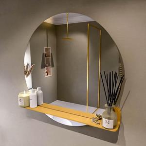 Mondiaz SPOT Badkamerspiegel - rond 90cm - spiegelplanchet - kleur Ocher SPOTPLNCHT90OCH