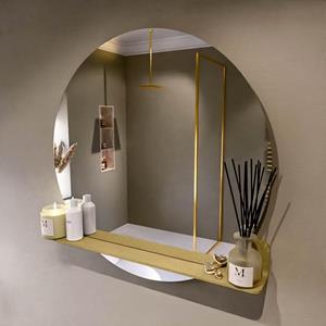 Mondiaz SPOT Badkamerspiegel - rond 90cm - spiegelplanchet - kleur Oro SPOTPLNCHT90ORO