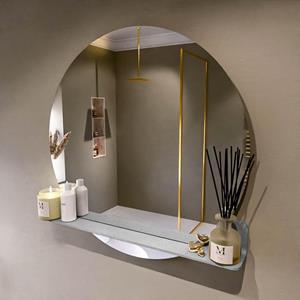 Mondiaz SPOT Badkamerspiegel - rond 90cm - spiegelplanchet - kleur Plata SPOTPLNCHT90PLA