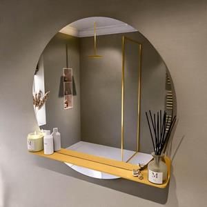 Mondiaz SPOT Badkamerspiegel - rond 100cm - spiegelplanchet - kleur Ocher SPOTPLNCHT100OCH